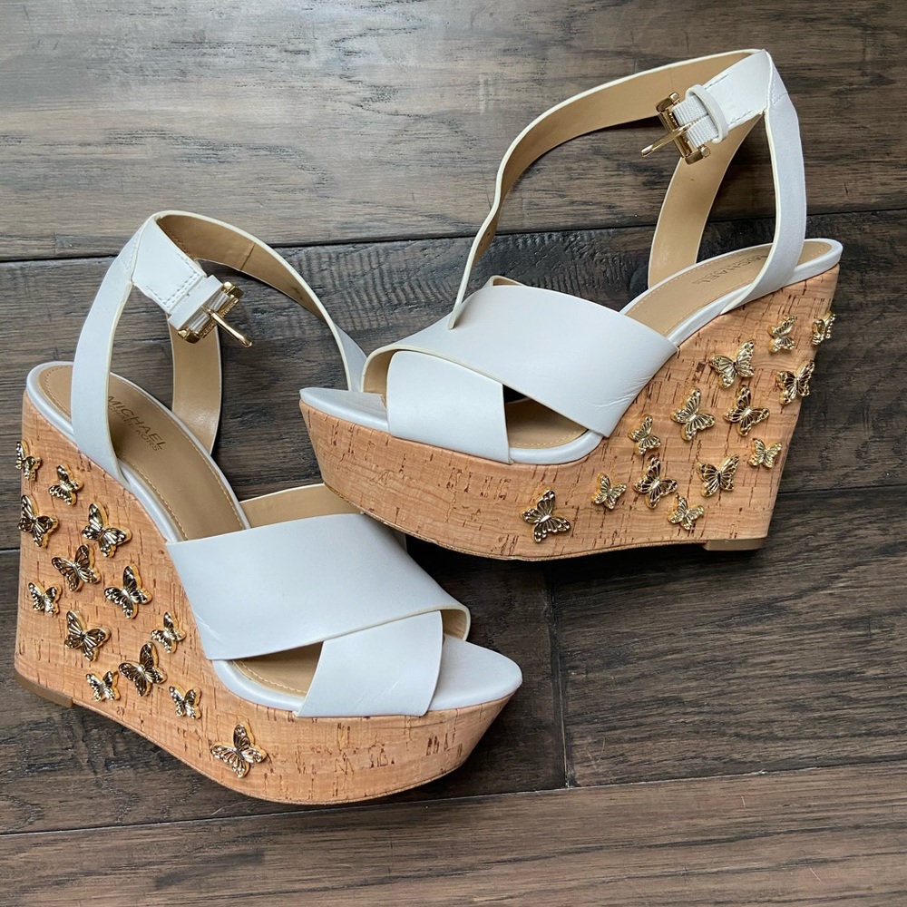 Michael Kors Butterfly Embellished Leather Wedge